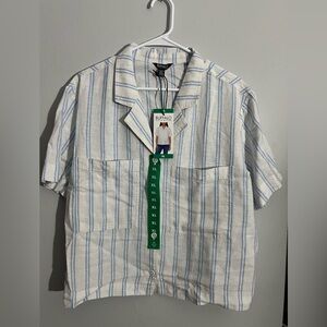 Buffalo David Bitton Women's White and Blue Striped Button-Down Shirt